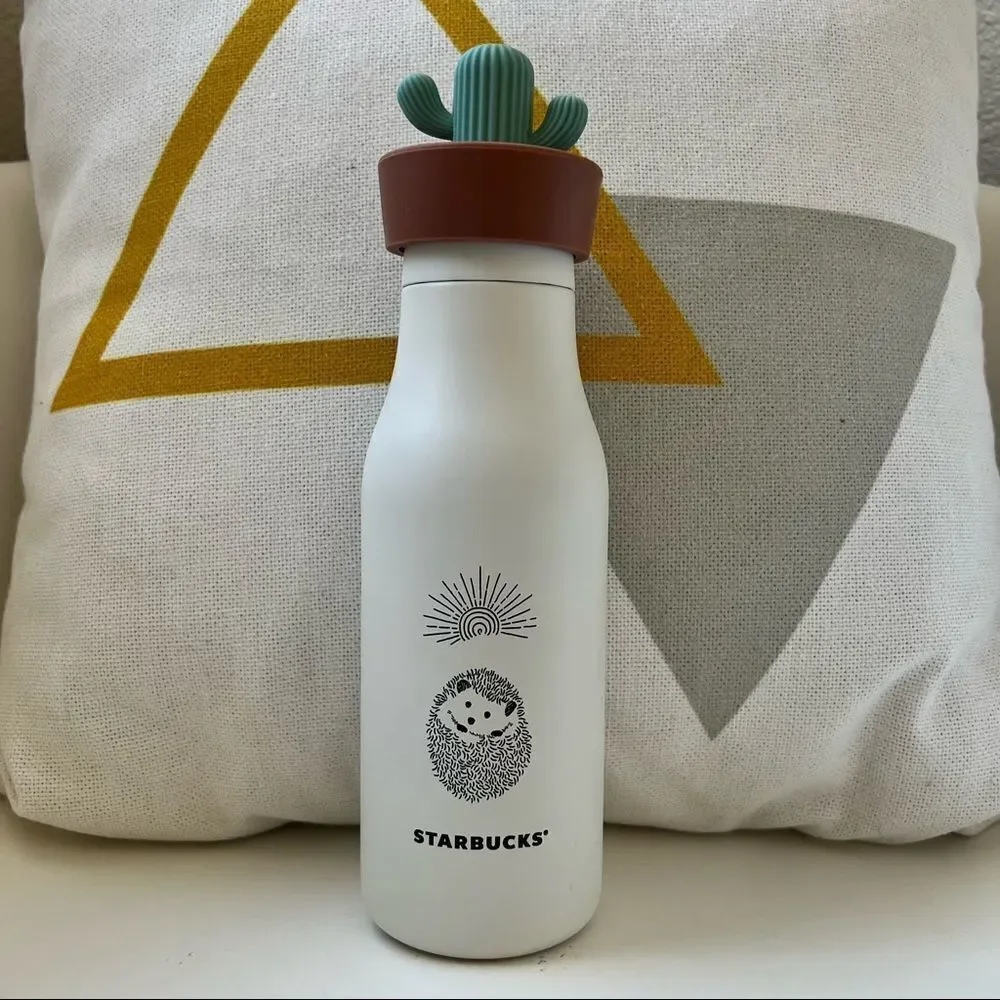Starbucks 16oz Stainless Steel Water Bottle Summer Hedgehog Cactus Lid